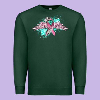 Cancer Ribbon With Angel Wings Premium Sweatshirt Designed By Cowgirlartshop