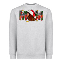 Heather Grey Western Mom With Woman In Santa Hat Heavyweight Sweatshirt - BundleAndBundleShop