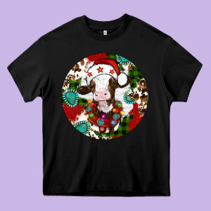 Christmas Cow Gemstone Heavy Core Tee Designed By Artiststas