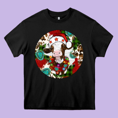 Christmas Cow Gemstone Heavy Core Tee Designed By Artiststas