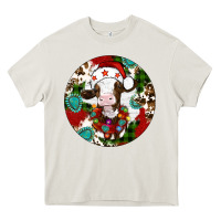 Cream Christmas cow gemstone Heavy Core Tee - Artiststas