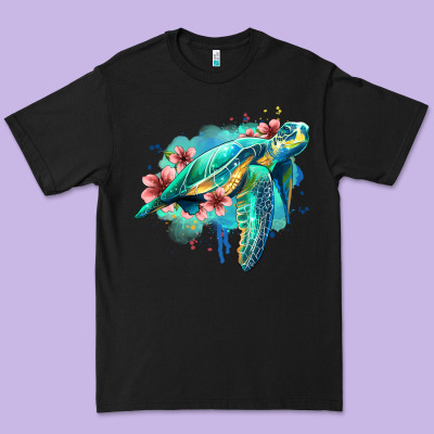 Floral Turtle Premium Tee Designed By Jasminsmagicworld