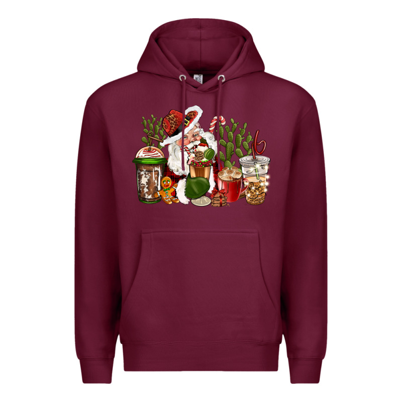 Western Santa Cowboy Coffe Cups Christmas Premium Hoodie by CowGirlArtShop | Teevron