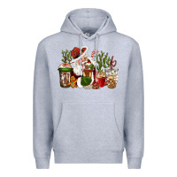 Heather Grey western santa cowboy coffe cups christmas Premium Hoodie - CowGirlArtShop