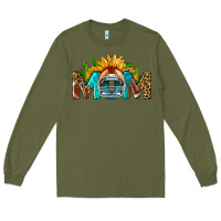 Army Green Football Mom Sunflower Leopard Long Sleeve Tee - BundleAndBundleShop
