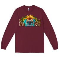 Burgundy Football Mom Sunflower Leopard Long Sleeve Tee - BundleAndBundleShop