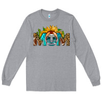 Heather Grey Football Mom Sunflower Leopard Long Sleeve Tee - BundleAndBundleShop