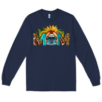 Navy Football Mom Sunflower Leopard Long Sleeve Tee - BundleAndBundleShop