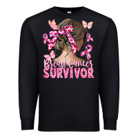 Black breast cancer survivor messy bun Premium Sweatshirt - CowGirlArtShop