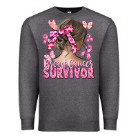 Charcoal Heather breast cancer survivor messy bun Premium Sweatshirt - CowGirlArtShop