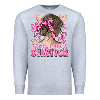 Heather Grey breast cancer survivor messy bun Premium Sweatshirt - CowGirlArtShop