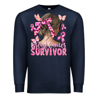 Navy breast cancer survivor messy bun Premium Sweatshirt - CowGirlArtShop