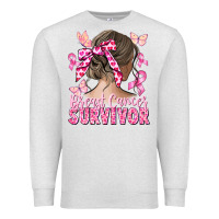 Oatmeal Heather breast cancer survivor messy bun Premium Sweatshirt - CowGirlArtShop