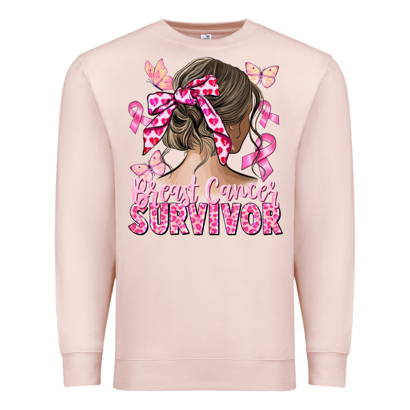 Breast Cancer Survivor Messy Bun Premium Sweatshirt by CowGirlArtShop | Teevron