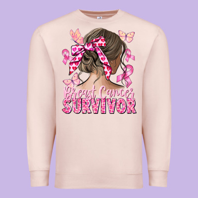 Breast Cancer Survivor Messy Bun Premium Sweatshirt Designed By Cowgirlartshop