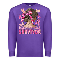 Purple breast cancer survivor messy bun Premium Sweatshirt - CowGirlArtShop