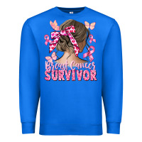 True Royal breast cancer survivor messy bun Premium Sweatshirt - CowGirlArtShop