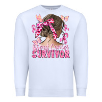 White breast cancer survivor messy bun Premium Sweatshirt - CowGirlArtShop