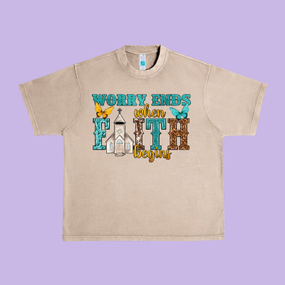 Worry Ends When Faith Begins Urban Heavy Tee Designed By Nancycooperartshop