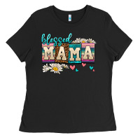 Black daisy blessed mama Ladies Tee - AdoDesignShop