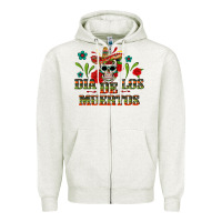 Oatmeal Heather Dia De Los Muertos Zipper Hoodie - texasbilliewilder