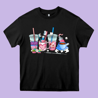 Dentist Coffee Cups Heavy Core Tee Designed By Adodesignshop
