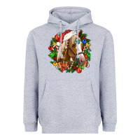 Heather Grey horse christmas wreath Heavyweight Hoodie - CowGirlArtShop