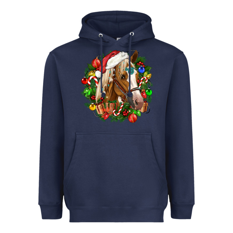 Horse Christmas Wreath Heavyweight Hoodie by CowGirlArtShop | Teevron