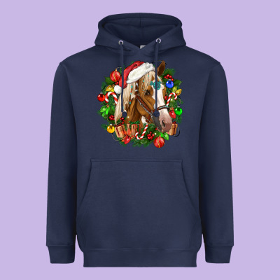 Horse Christmas Wreath Heavyweight Hoodie Designed By Cowgirlartshop