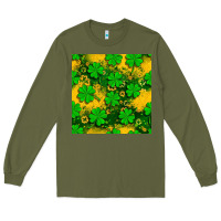 Army Green St. Patricks clover pattern digital paper Long Sleeve Tee - BundleAndBundleShop