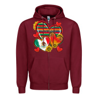 Burgundy Mexican Hearts Zipper Hoodie - texasbilliewilder