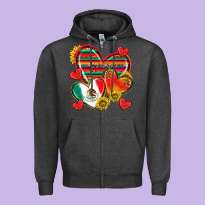 Mexican Hearts Zipper Hoodie Designed By Texasbilliewilder