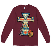 Burgundy halleluljah aztec cross Long Sleeve Tee - JahusDesignShop