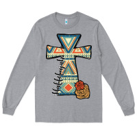 Heather Grey halleluljah aztec cross Long Sleeve Tee - JahusDesignShop