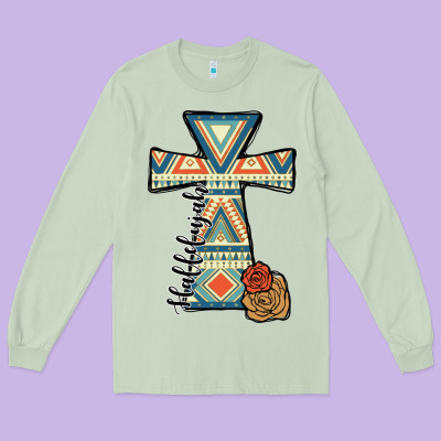 Halleluljah Aztec Cross Long Sleeve Tee Designed By Jahusdesignshop