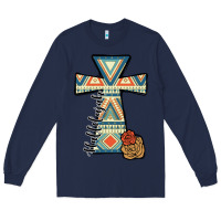Navy halleluljah aztec cross Long Sleeve Tee - JahusDesignShop