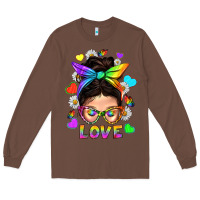 Chestnut LGBTQ+ Messy Bun Mum Love With Hearts Long Sleeve Tee - BundleAndBundleShop