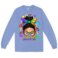 Colony Blue LGBTQ+ Messy Bun Mum Love With Hearts Long Sleeve Tee - BundleAndBundleShop