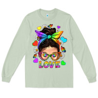 Matcha LGBTQ+ Messy Bun Mum Love With Hearts Long Sleeve Tee - BundleAndBundleShop