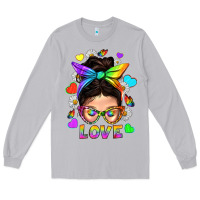 Moon Dust LGBTQ+ Messy Bun Mum Love With Hearts Long Sleeve Tee - BundleAndBundleShop