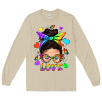 Lgbtq+ Messy Bun Mum Love With Hearts Long Sleeve Tee | Teevron