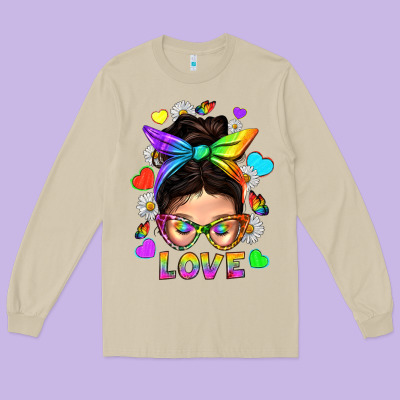 Lgbtq+ Messy Bun Mum Love With Hearts Long Sleeve Tee Designed By Bundleandbundleshop
