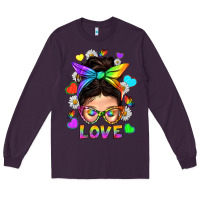 Plum LGBTQ+ Messy Bun Mum Love With Hearts Long Sleeve Tee - BundleAndBundleShop