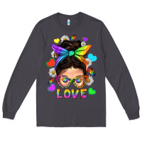 Smoke LGBTQ+ Messy Bun Mum Love With Hearts Long Sleeve Tee - BundleAndBundleShop