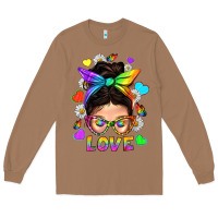 Toasted Coconut LGBTQ+ Messy Bun Mum Love With Hearts Long Sleeve Tee - BundleAndBundleShop