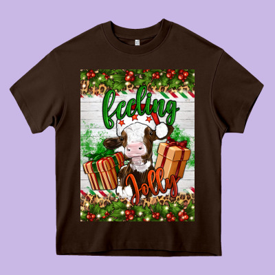 Christmas Feeling Jolly Cow Heavy Core Tee Designed By Artiststas