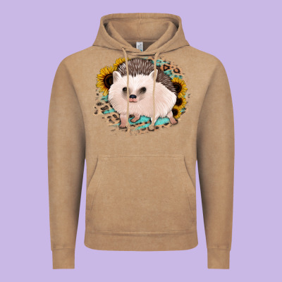 Hedgehog With Sunflowers And Leopard Vintage Hoodie Designed By Jasminsmagicworld