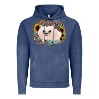 Vintage Denim hedgehog with sunflowers and leopard Vintage Hoodie - Jasminsmagicworld