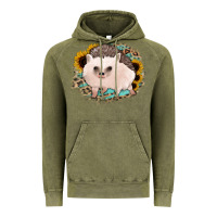 Vintage Olive hedgehog with sunflowers and leopard Vintage Hoodie - Jasminsmagicworld