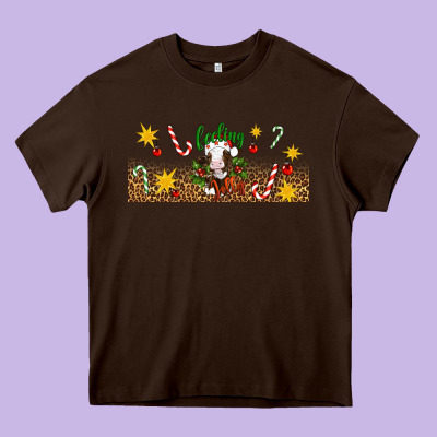 Christmas Feeling Jolly Cow Heavy Core Tee Designed By Artiststas